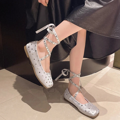 Zapatos planos de punta cuadrada para mujer, zapatos con hebilla elegantes y poco profundos, zapatos de ballet de moda de otoño 2024, zapatos de fiesta para mujer 