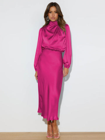 FROM THE SOURCE HIGH NECK BRIDAL MAXI DRESS - FUCHSIA