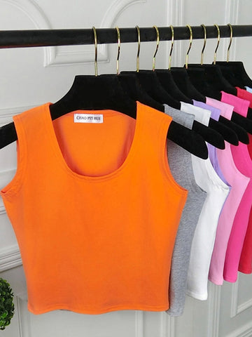 Camisola sin mangas con cuello redondo y retazos de color puro para mujer, top sexy de moda, camisetas sin mangas informales de verano, chaleco ajustado para mujer 