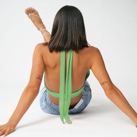 Tossy Sexy V-Ausschnitt Neckholder-Tanktops Rückenfrei Bodycon Geraffte Grüne Cropped Camis Hot Chic Sommer Party Top Clubwear Camisole 
