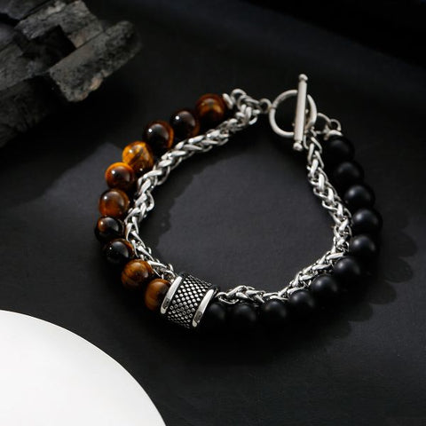 Natural Black Obsidian Lucky Beads Dragon Bone Bracelet