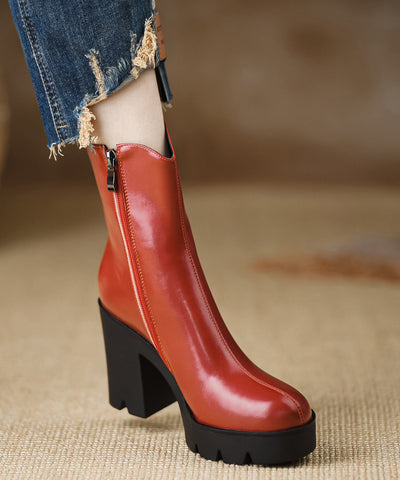 Rote handgemachte klobige Rindsleder-Spleißstiefel für Damen 