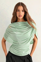 Solid Sheer Ruffle Scarf Neck Blouse