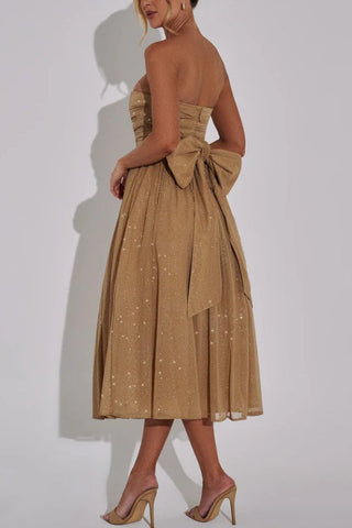 Sexy schulterfreies, rückenfreies Maxikleid mit Schleife