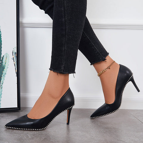 Damen Pumps mit spitzer Zehenpartie und Stilettoabsatz, geschlossene Abendschuhe 