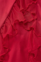 Ribbon Ruffle Splice Slit Maxi Dress