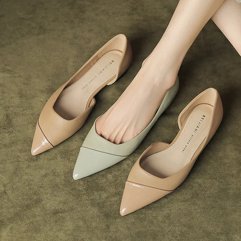 French versatile pointed Mary Jane shoes women's flat bottomed flat heels shallow cut patchwork mesh red single shoes