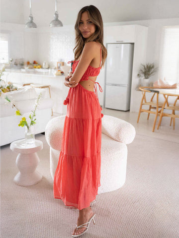 Vestido blanco con tirantes finos escalonados, aberturas y cordones, vestidos midi informales de verano 