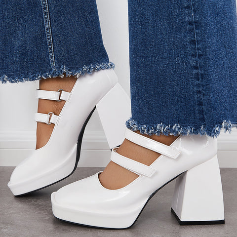 Platform Mary Jane Pumps Block Chunky Heel Ankle Strap Lolita Shoes