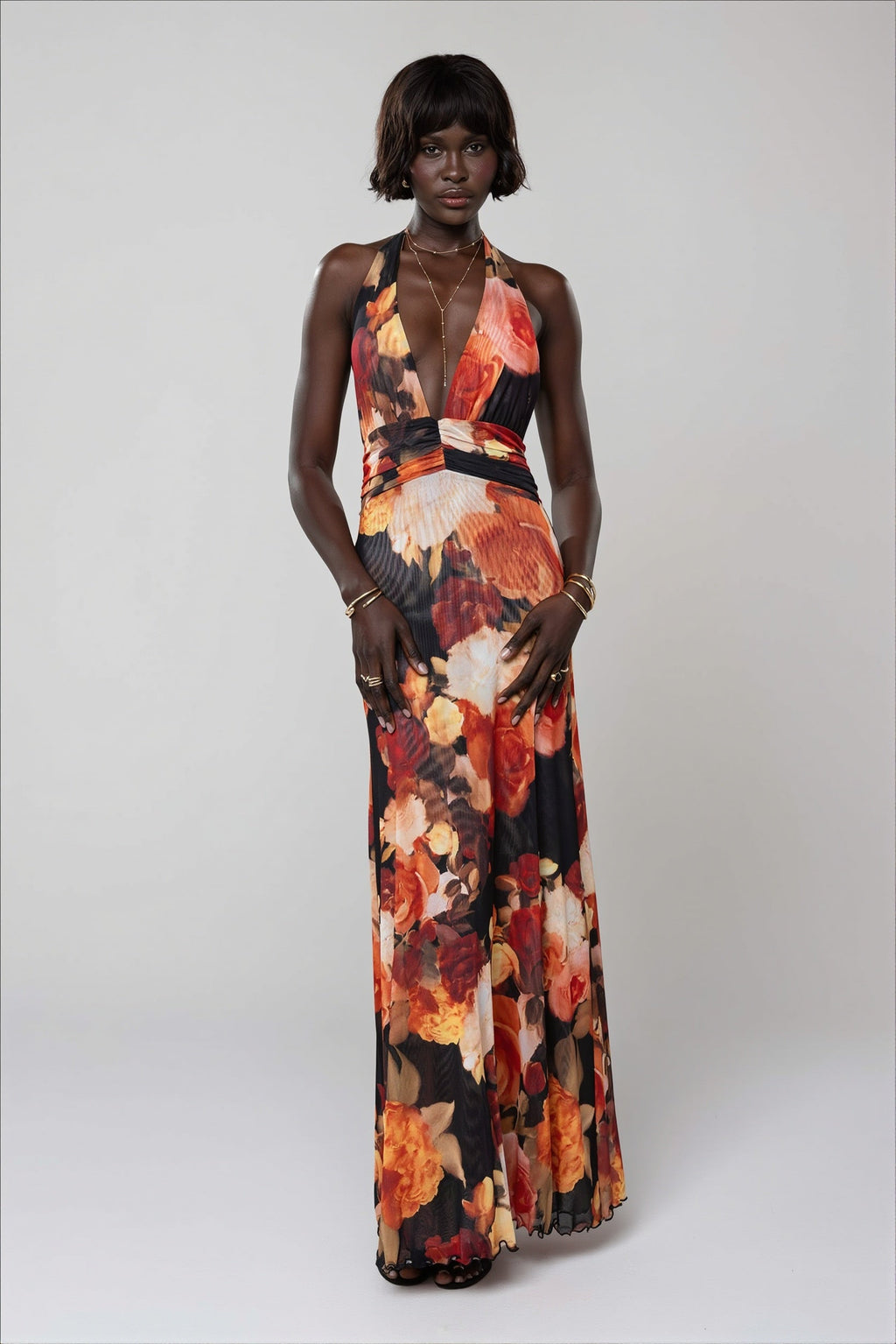 Halter Backless Printed Slim Maxi Dress
