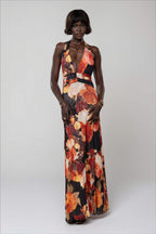 Halter Backless Printed Slim Maxi Dress