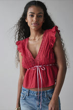 Bow Tie Lace Relaxed Ruffle Blouse