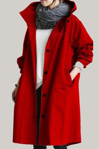 British Style Solid Pocket Buttons Hooded Collar Outerwear