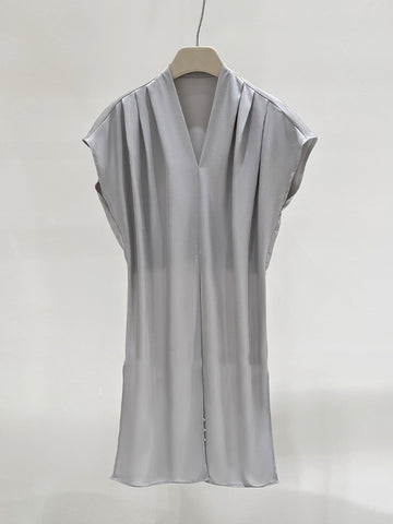 Loose Raglan Sleeve Knot Pleated Solid Color Split-Joint V-Neck Blouses&Shirts Tops