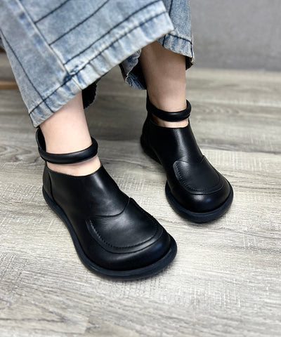 Bequeme Retro-Spleißstiefel aus schwarzem Rindsleder 
