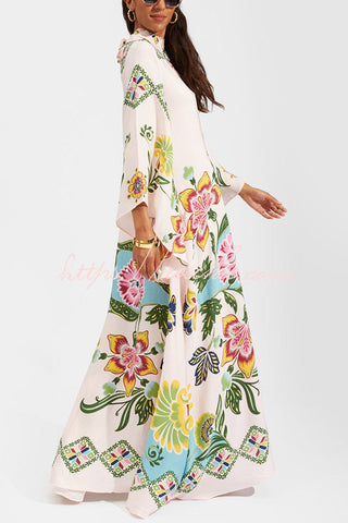 Shine The Light Unique Printed High Neck Bell Sleeve Loose Maxi Dress