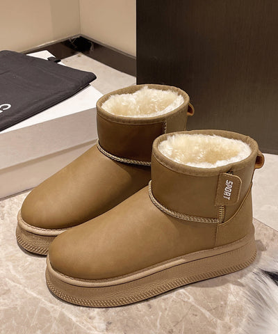 Lässige Kamelstiefel mit Plateausohle, Kunstleder, flauschiges Wollfutter 