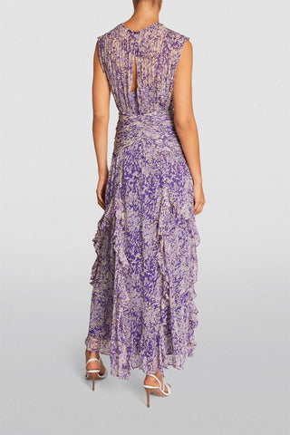 Vestido midi floral sin mangas con cuello redondo 