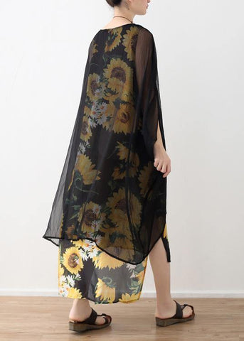 Vestidos sueltos de algodón con estampado floral, falsos vestidos largos de verano de dos piezas. 