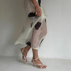 Elegant Polka Dot Strapless Sheer Slim Maxi Dress
