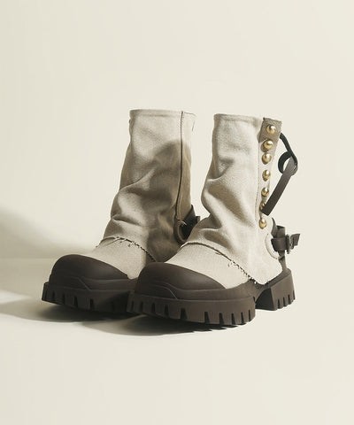 Blaue Plateau-Jeansstiefel aus Rindsleder 