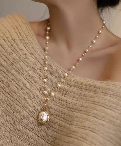 Collar con colgante de borla de perla blanca de moda 