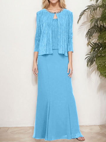 Vestido de dos piezas con efecto metalizado y chaqueta