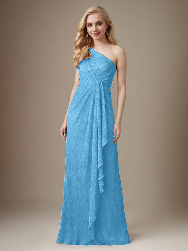 Rubinrotes Etuikleid mit One-Shoulder-Schulter und Metallic-Mesh-Optik, Brautmutterkleid