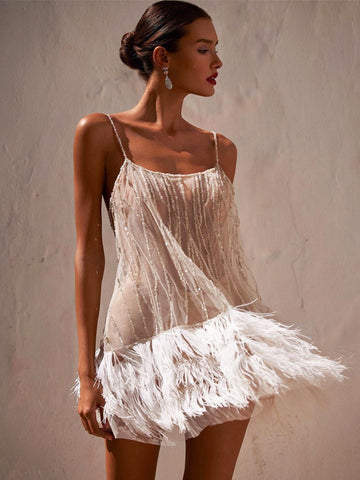 Fairy Slipdress Spaghetti Straps Backless Mini Dresses With Fringe