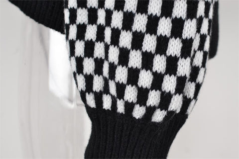 Cárdigan de punto con costura a cuadros y rayas para otoño e invierno para mujer 