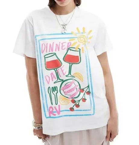 Camiseta informal de comida de verano de Harajuku 
