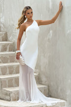 One Shoulder Sleeveless Backless Slim Mesh Tie Maxi Dress