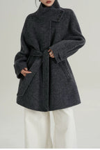 Chic Solid Wool Warm Loose Mock-neck Coat
