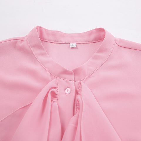 Bluse aus transparentem Chiffon mit Rundhalsausschnitt, Glockenärmeln und Wasserfall-Rüschen 