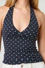 Sexy Polka Dot Plaid Slim Halter Top