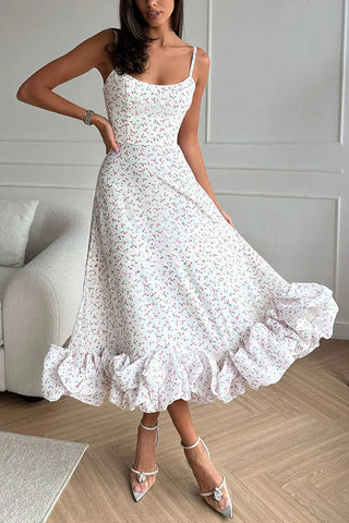 Vestido midi para banquete, fiesta, bustier con volantes y estampado floral de Spotlight Delight 