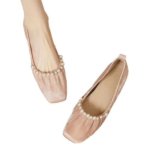 Zapatos planos con punta cuadrada y cuentas para mujer, zapatos de ballet elegantes y poco profundos con suela suave para baile, zapatos de fiesta de otoño 2024, zapatos cómodos. 