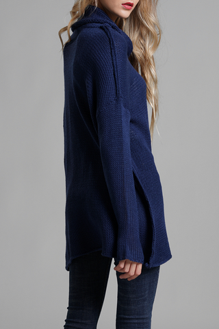 Casual Solid Split Joint Turtleneck Tops Sweater
