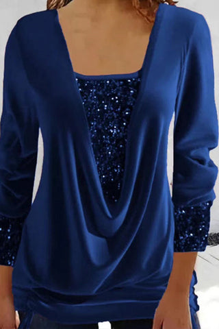 Lässige Oberteile mit einfarbigen Pailletten und asymmetrischem Kragen im Patchwork-Stil 