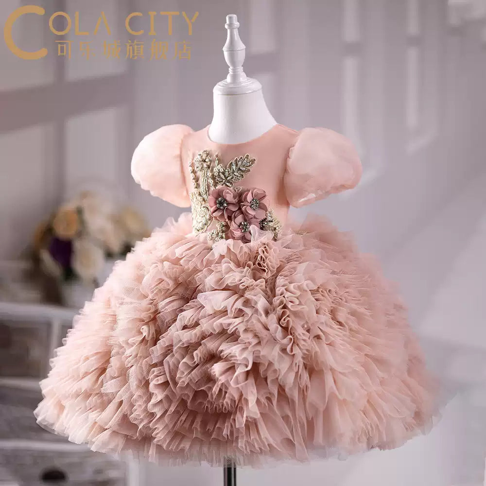 Vestido de fiesta para niña pequeña, vestido de princesa con diseño de pastel esponjoso para desfile de verano, comunión 