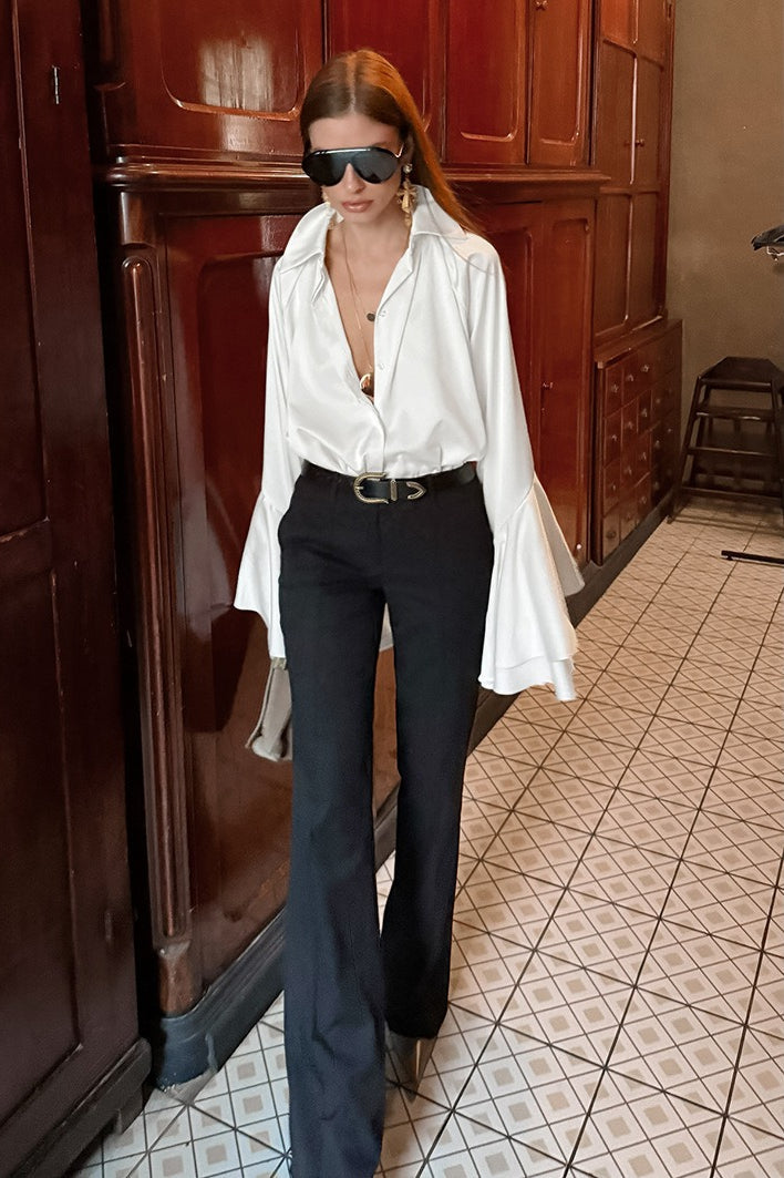 Chic Satin Long Sleeve Elegant Blouse