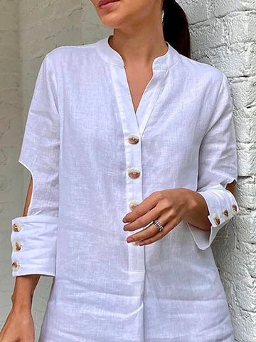 Long Sleeves Buttoned Hollow V-Neck Mini Dresses