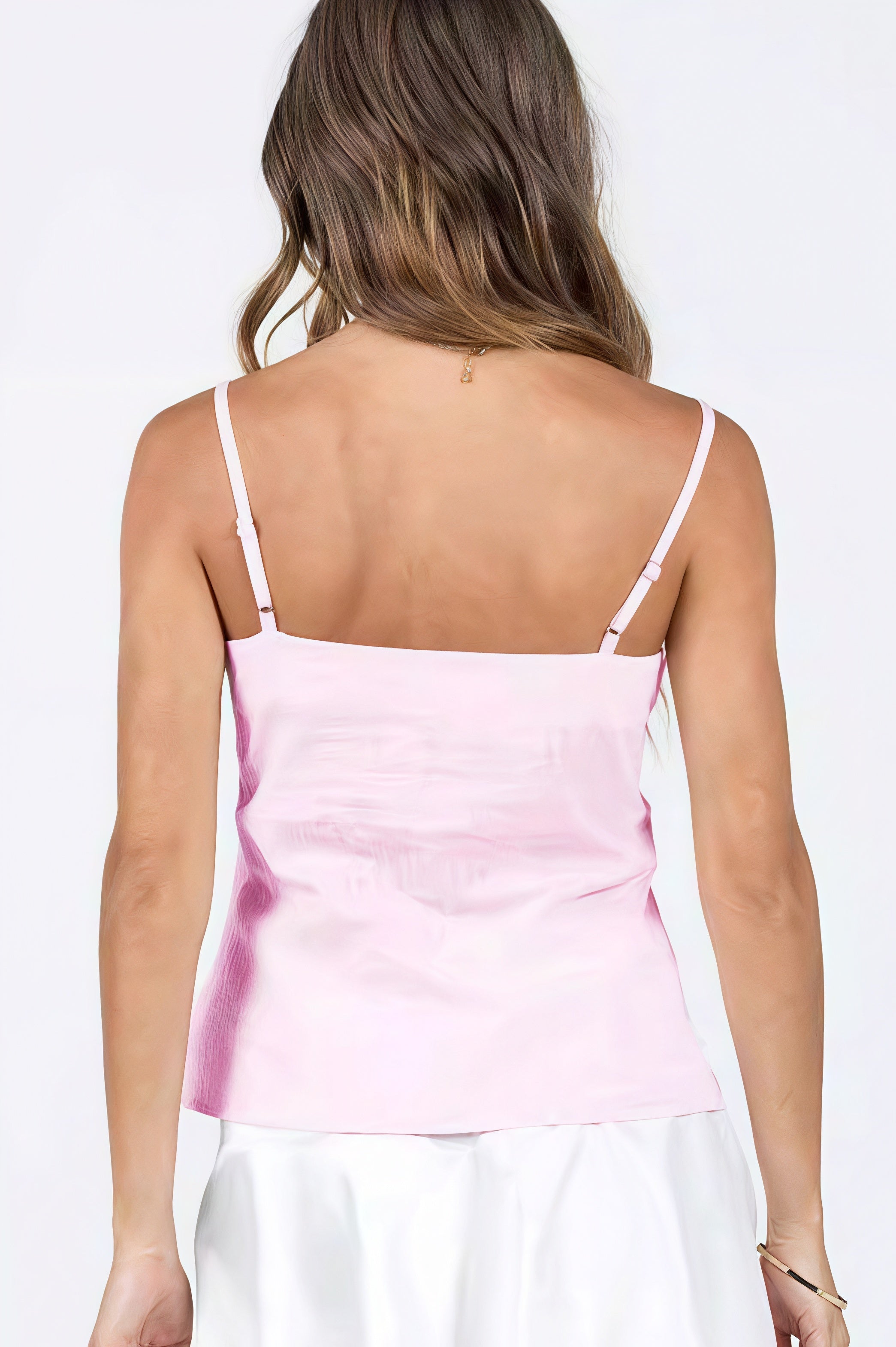 Solid Lace Trim Backless Slim Cami Top