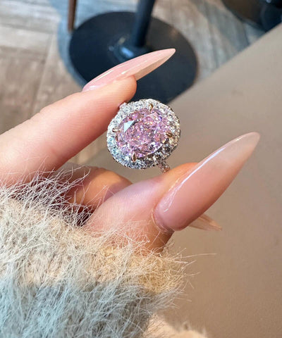 Anillos finos de cobre rosa con circonita en forma de huevo 