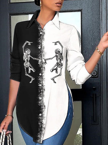 Blusas y camisas tipo polo informales, holgadas, con estampado de colores contrastantes y laterales abiertos 