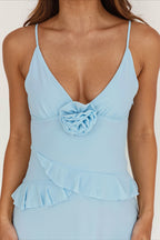 Flowy Solid Ruffle Slim Cami Maxi Dress