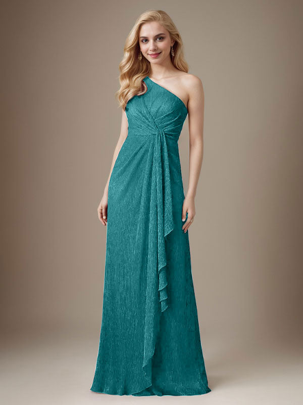 Rubinrotes Etuikleid mit One-Shoulder-Schulter und Metallic-Mesh-Optik, Brautmutterkleid