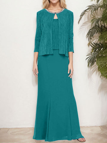 Vestido de dos piezas con efecto metalizado y chaqueta