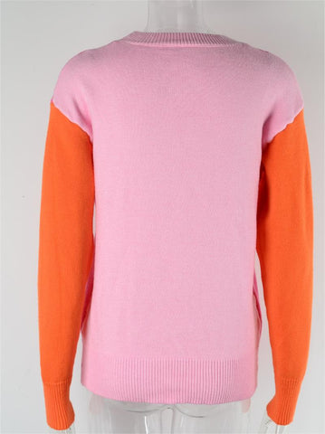 Autumn Winter round Neck Sweater Color Matching Knitwear Sweater Women