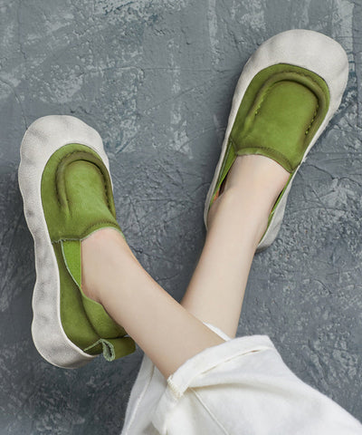 Zapatos planos de plataforma con empalme hecho a mano de piel de vaca verde 